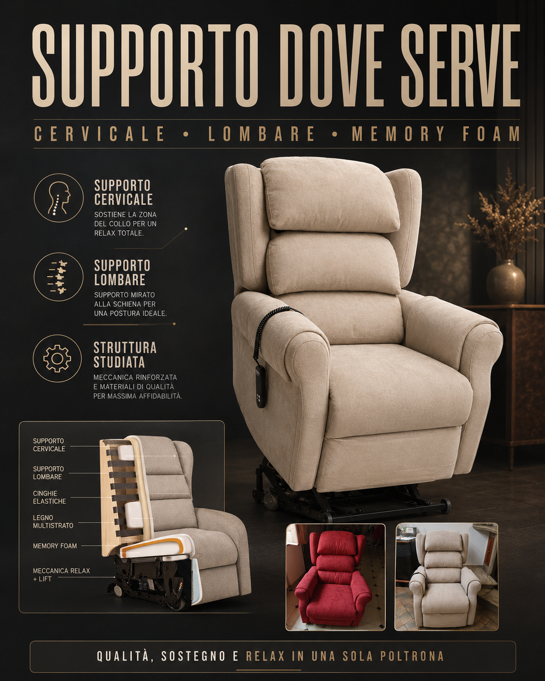 Poltrona relax con supporto cervicale e lombare