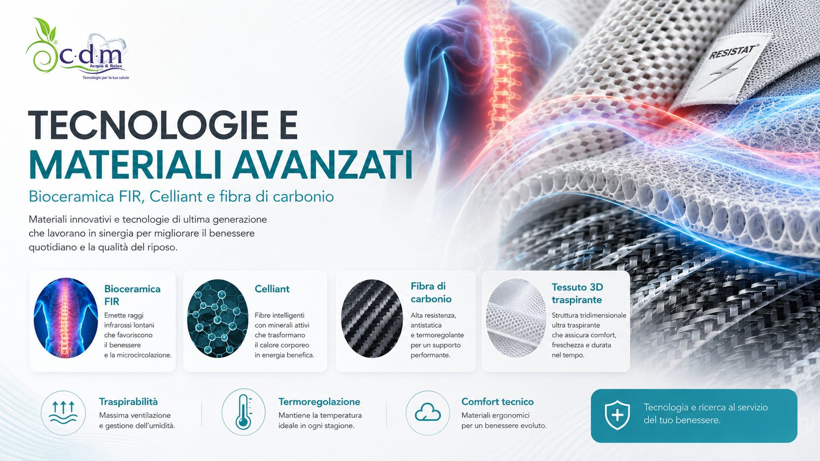 Materiali tecnici con fibra di carbonio Celliant e tessuto traspirante
