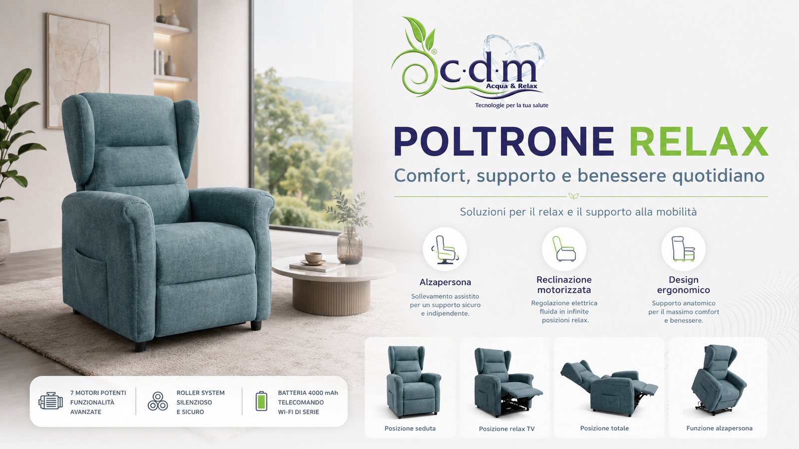 Poltrona relax alzapersona CDM in ambiente domestico