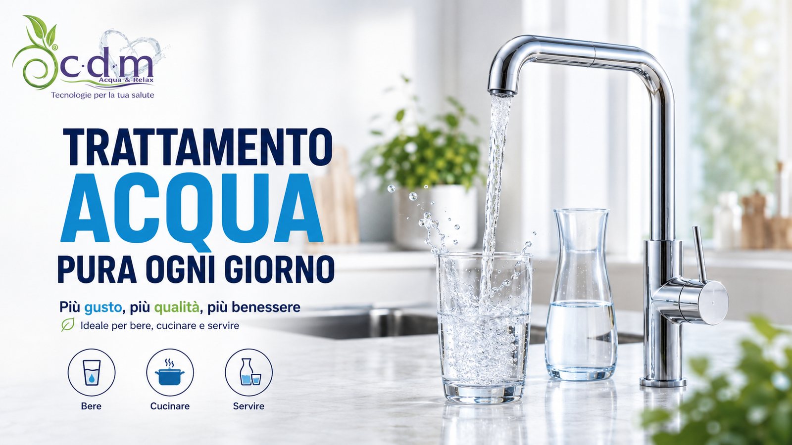 Acqua trattata disponibile dal rubinetto ogni giorno